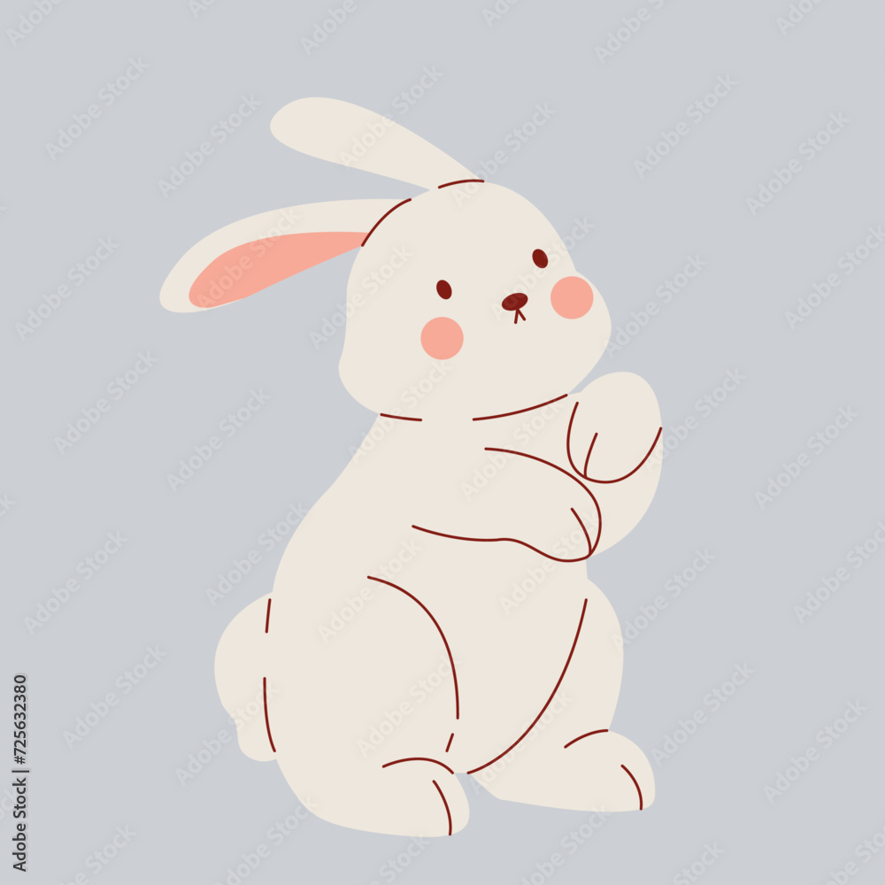 Standing rabbit on blue background. White Easter bunny. Cute animal character Standing rabbit on blue background. White Easter bunny. Cute animal character