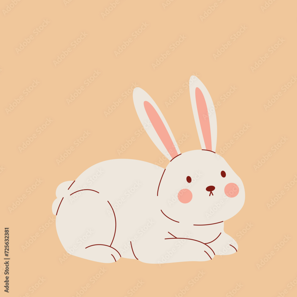 Fototapeta premium White Easter bunny. Sitting rabbit. Cute animal character on yellow background