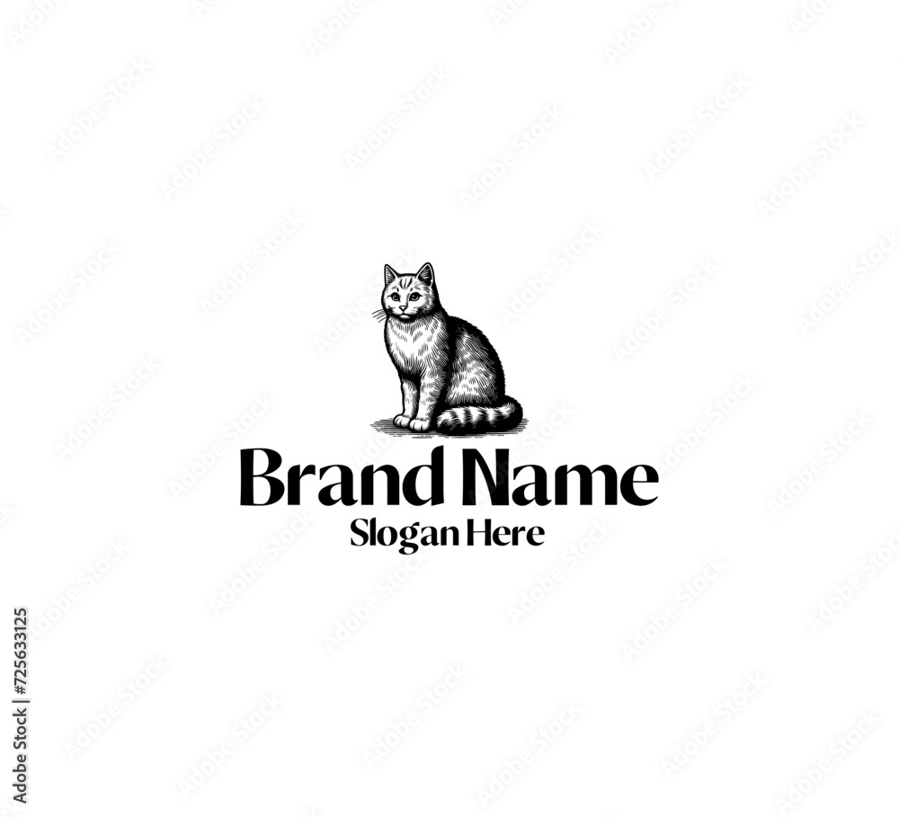 domestic cat logo retro style vector	