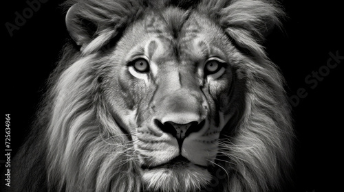black and white portrait of the face and head of a pride of lions with high contrast front view created with Generative AI Technology
