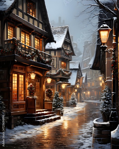 Winter street in La Petite France, Strasbourg, Alsace, France