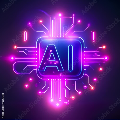 Futuristic Artificial Intelligence Concept with Neon Circuitry and AI Symbol - Stock Video Footage.