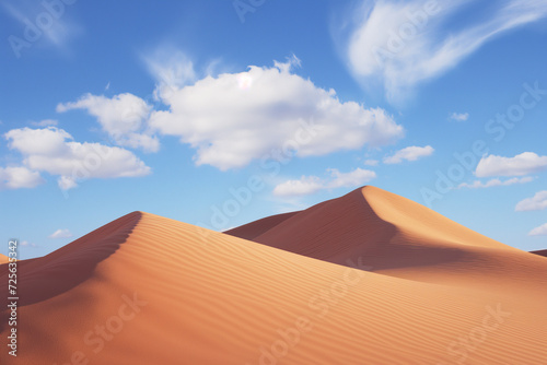desert landscape in a blue sky with sand dune and clouds