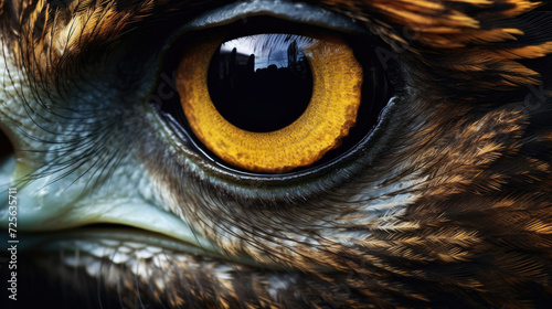 closeup macro details of an eagle's bird head, feathers , iris eyes and beak created with Generative AI Technology