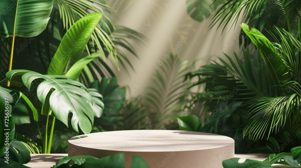 podium tropical leaves. Product podium scene design to showcase your product podium tropical leaves. Product podium scene design to showcase your product