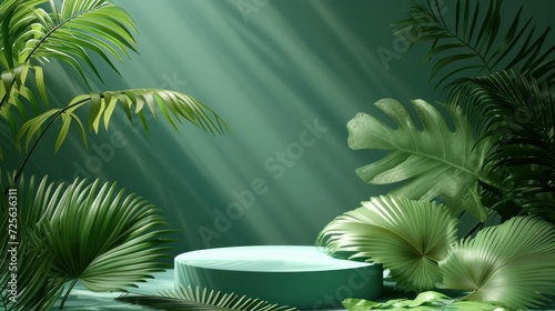 podium tropical leaves. Product podium scene design to showcase your product