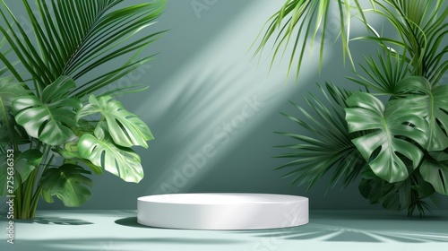 podium tropical leaves. Product podium scene design to showcase your product © Asman