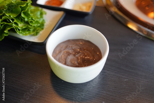 Fotografija Red bean porridge is a porridge dish made with red beans as the main ingredient, and exists in various forms in various countries in Asia, including Korea
