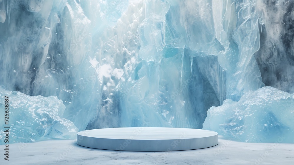 Generative AI : Glacier ice podium for mockup display or presentation of products. - obrazy, fototapety, plakaty 