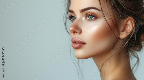 Skin Care. Beauty Portrait Of Woman Holding Bottle With Dropper Near Face. Model Using Natural Cosmetic Product For Hydrated, Glowing And Healthy Facial Derma. Essential Oil For Anti-Aging Therapy.