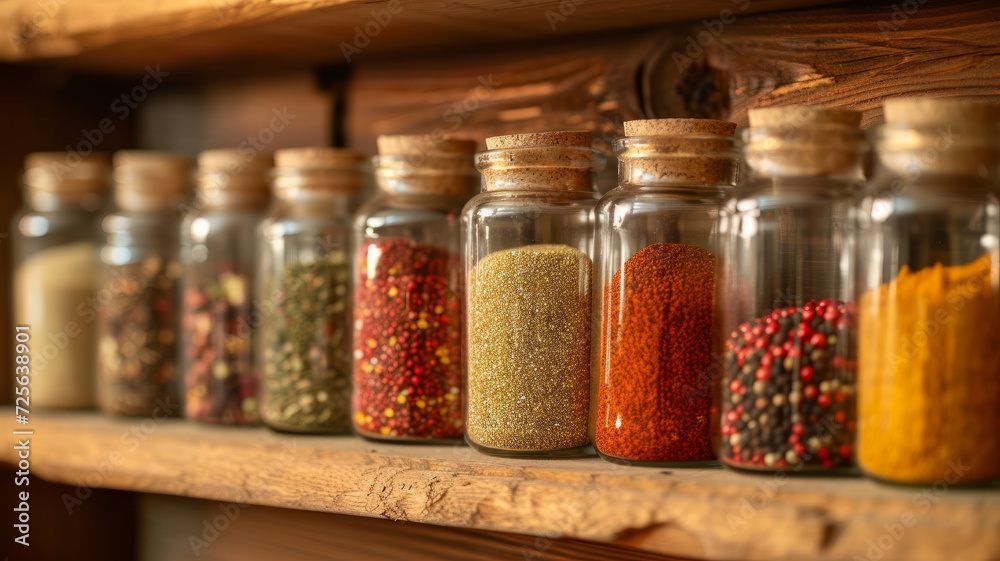 Spices neatly arranged in jars Spices neatly arranged in jars