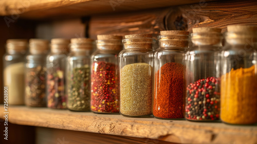 Spices neatly arranged in jars