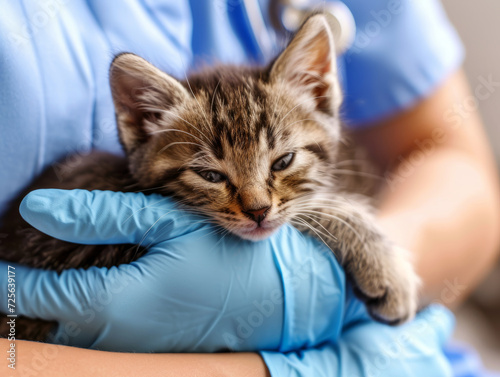 Little kitten in the hands of a veterinarian