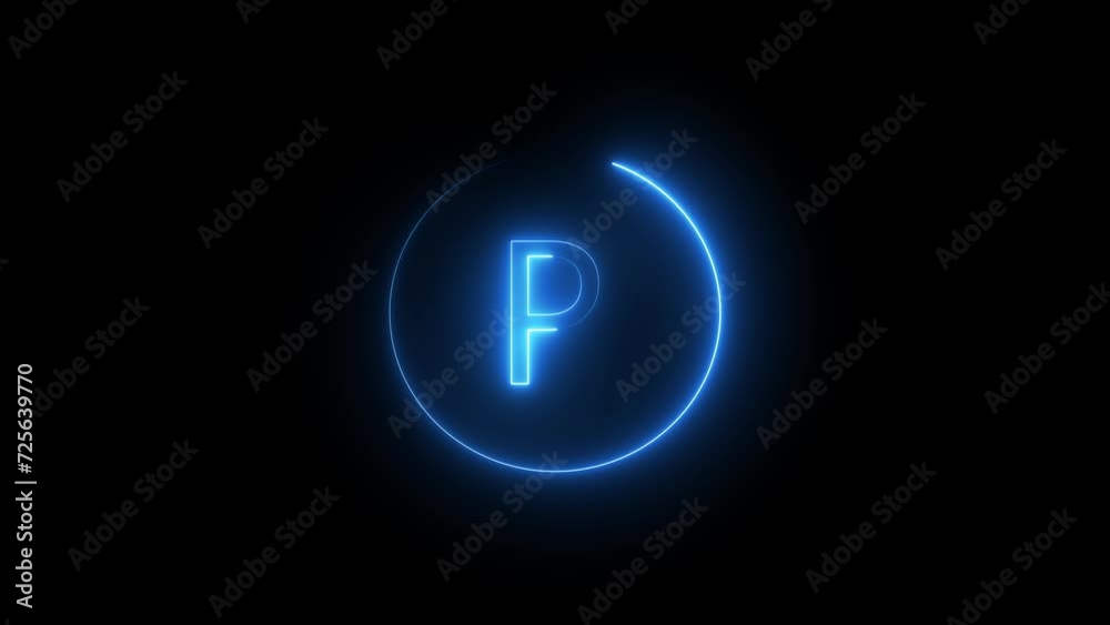 Animation of neon sign alphabet glowing with pink and blue light and black background. Animation of neon sign alphabet glowing with pink and blue light and black background.