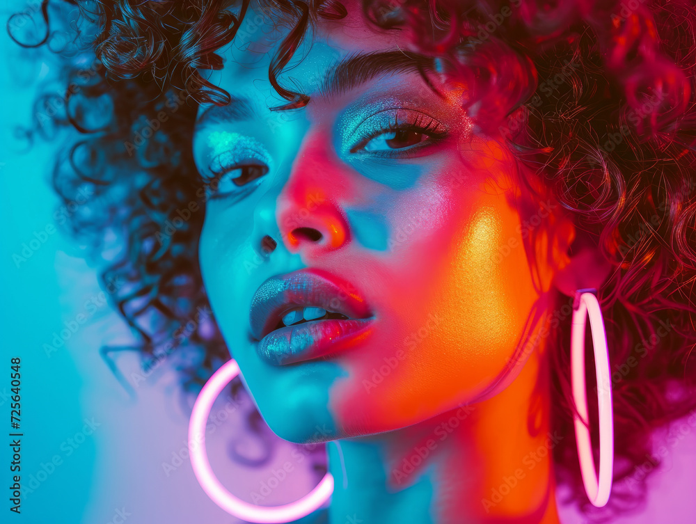Beautiful young woman in the light of neon lights Beautiful young woman in the light of neon lights