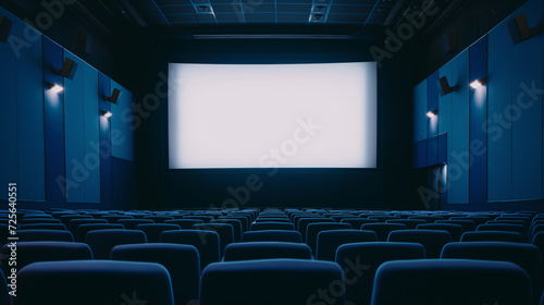 Sala de cinema com a tela em branco e as luzes apagadas