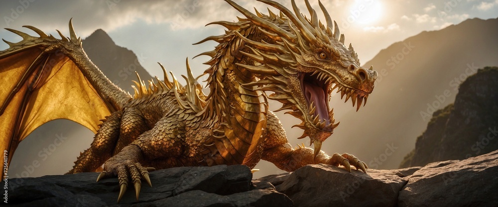 Golden dragon, scaly, with a bright metallic gold accent. Golden dragon, scaly, with a bright metallic gold accent.