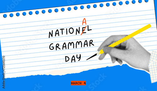 Greeting card for celebrating National Grammar Day. Stylish modern design.