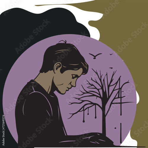 Conceptual illustration of depression, Persistent feelings of sadness, hopelessness, and a lack of interest in activities.