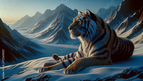 Bengal tiger lying on ridge photo