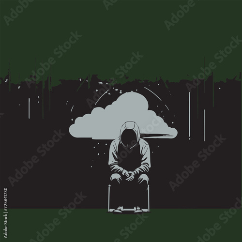 Conceptual illustration of depression, Persistent feelings of sadness, hopelessness, and a lack of interest in activities.