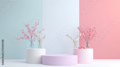 Display podium design for mock up and product presentation pastel color scene