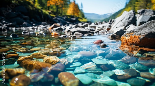 Landscape with crystal clear river or stream.