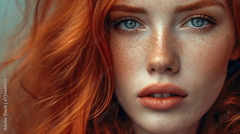 Generative AI : Close up view of attractive Caucasian woman with ginger hair Generative AI : Close up view of attractive Caucasian woman with ginger hair