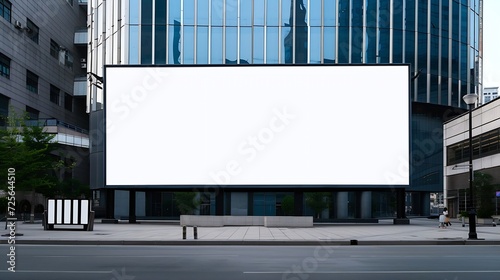 Generative AI : Large horizontal blank advertising poster billboard banner mockup in front of building in urban city