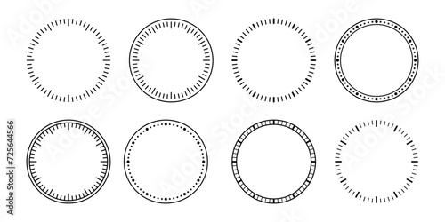 Blank mechanical clock face divided into seconds and minutes. Round meter scale. Watch dial. Timer template. Simple clock face. Vector illustration on white background.