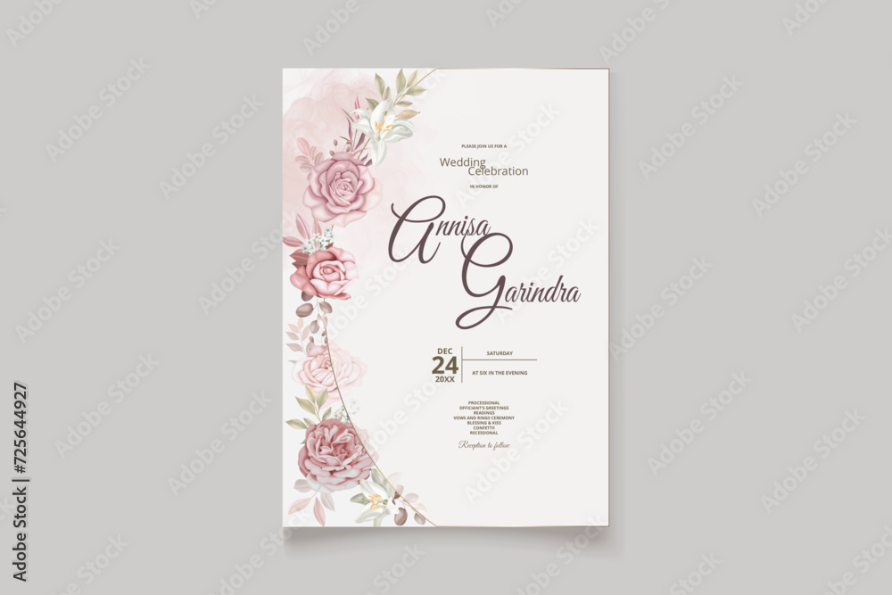 wedding invitation template set with dusty brown floral frame watercolor background Premium Vector
wedding invitation template set with dusty brown floral frame watercolor background Premium Vector