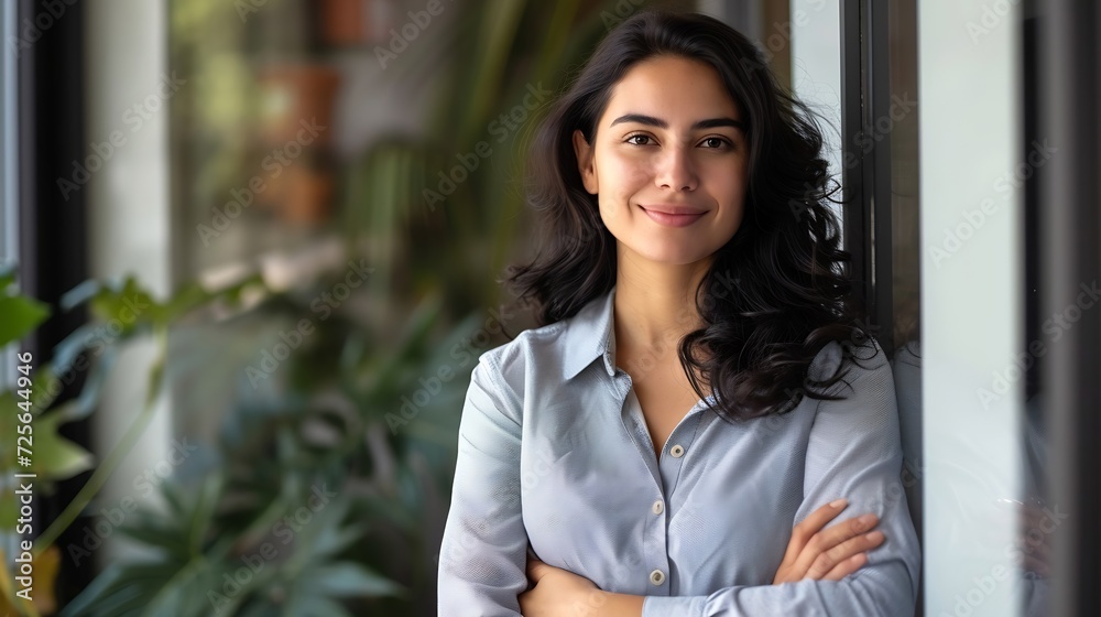 Generative AI : Indian successful confident Arabian businesswoman worker lady boss female leader girl business woman posing crossed hands looking at camera in office Generative AI : Indian successful confident Arabian businesswoman worker lady boss female leader girl business woman posing crossed hands looking at camera in office
