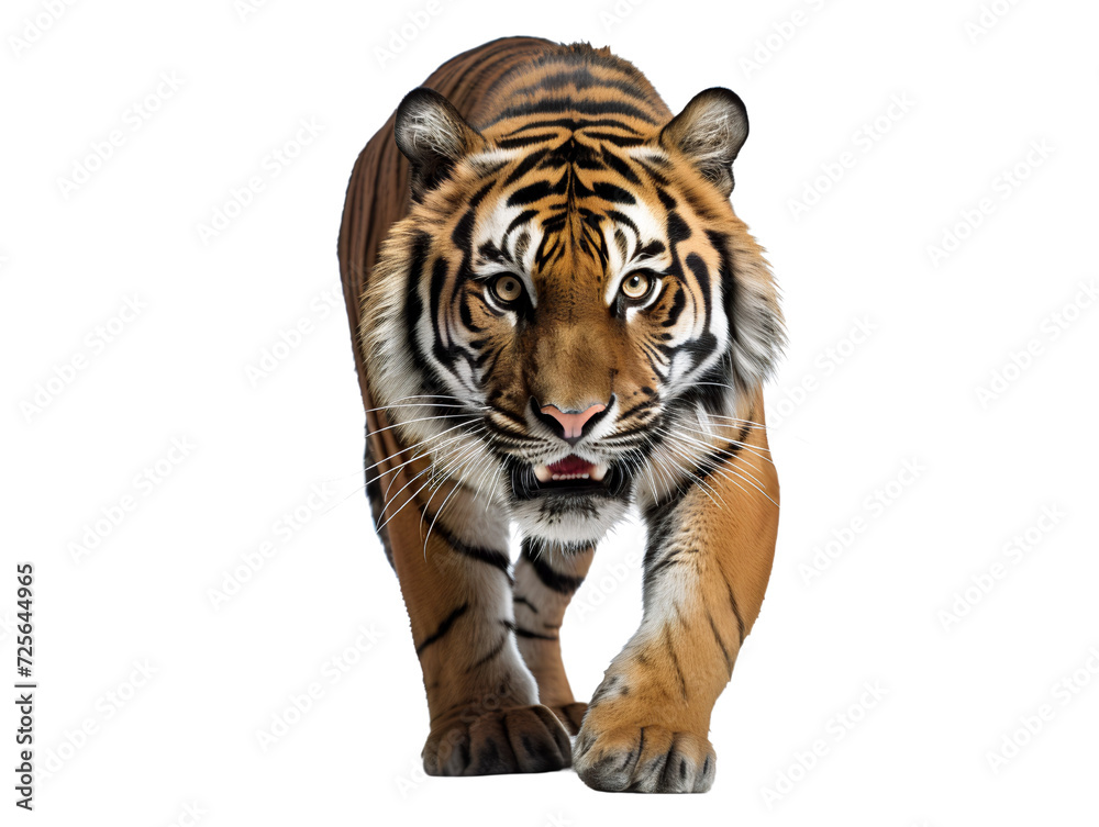 Obraz premium Ferocious Tiger Stalking, isolated on a transparent or white background