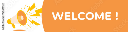 Welcome web banner with megaphone. Vector illustration.
