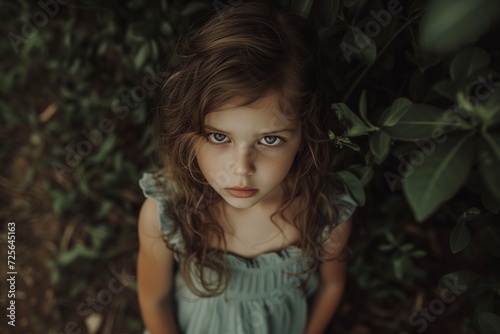 portrait of a young girl with a stern look on her face