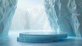 Generative AI : Glacier ice podium for mockup display or presentation of products.