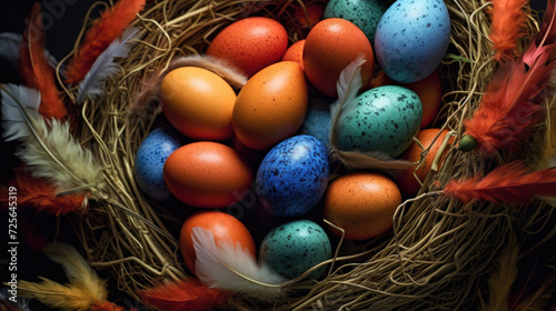 Chicken eggs on different color background
