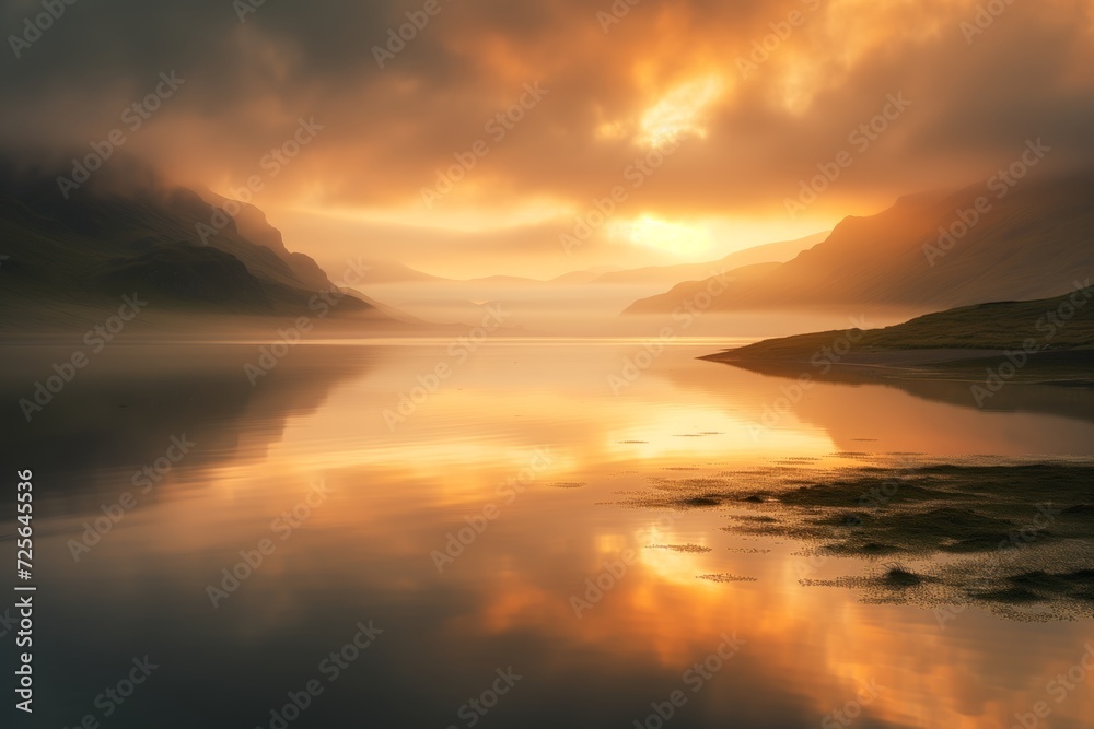 sunset over a serene lake