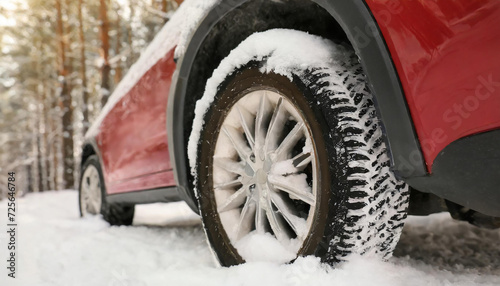 Car with winter tires covered with snow, closeup © Robert