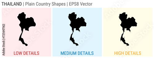 Thailand - plain country shape. Low, medium and high detailed maps of Thailand. EPS8 Vector illustration.