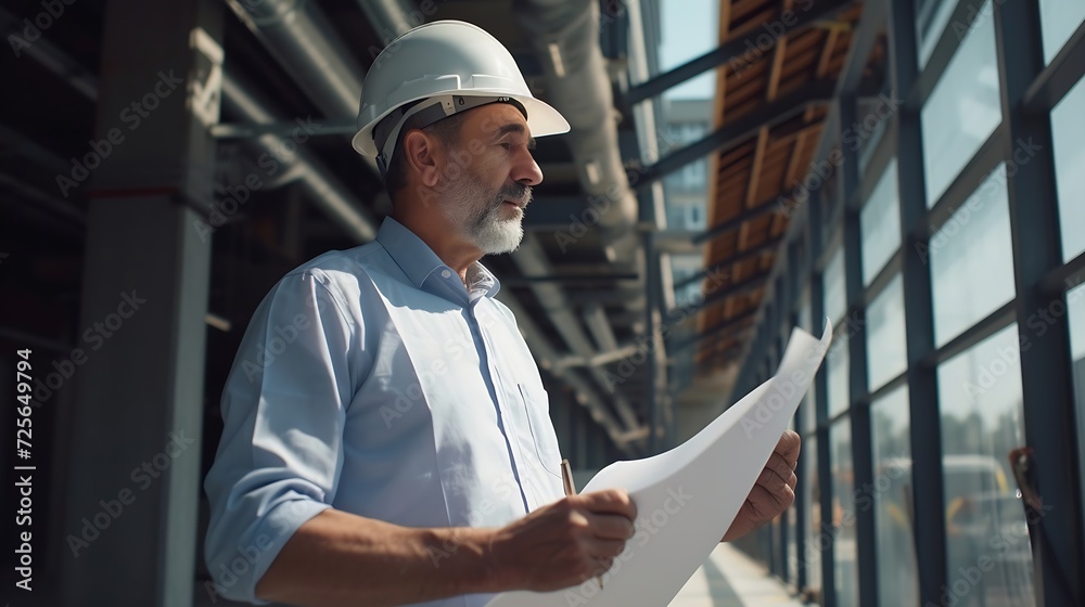 Generative AI : Refinery worker standing controlling energy production inside heating plant Generative AI : Refinery worker standing controlling energy production inside heating plant