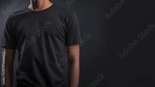 Generative AI : Shirt design and people concept - closeup of young man in blank black tshirt front and rear isolated. Mock up template for design print