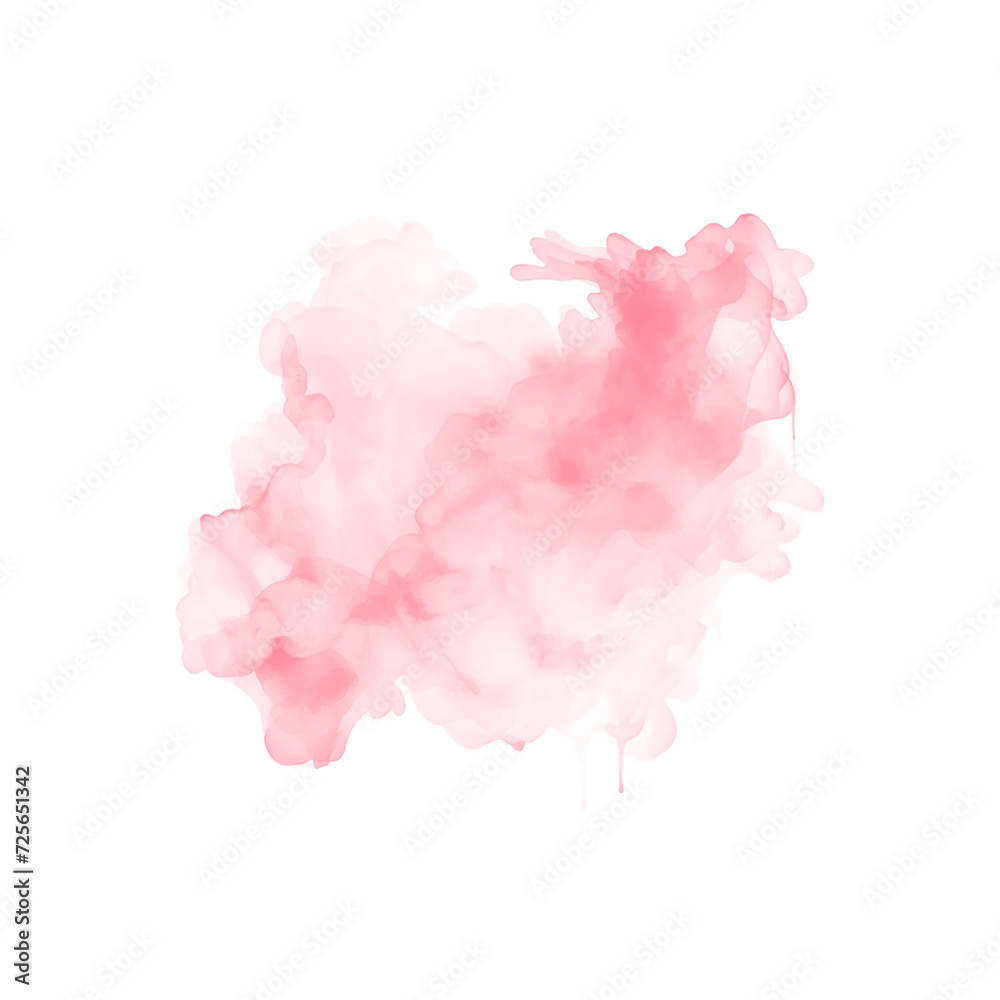 Abstract pink watercolor water splash on a white background. Vector watercolour texture in rose color. Ink paint brush stain. Pink soft light blot. Watercolor pastel splash