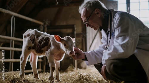 Generative AI : Senior man veterinarian examining baby animal_