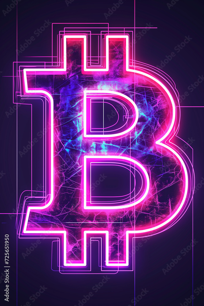 Cyberpunk style bitcoin symbol in pink neon on dark background Cyberpunk style bitcoin symbol in pink neon on dark background