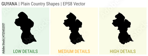 Guyana - plain country shape. Low, medium and high detailed maps of Guyana. EPS8 Vector illustration.