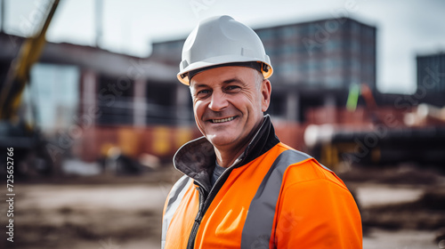 Male civil engineer stand in front of a construction site