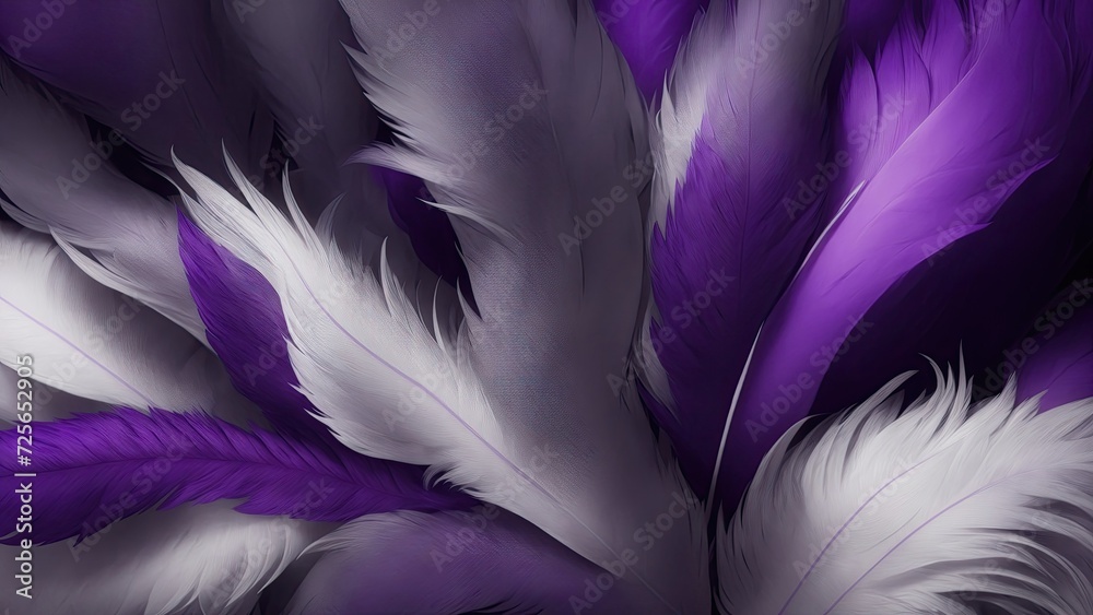Fototapeta premium Stylish Gray and Purple Soft Feathers Background