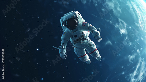 Astronaut in space. International Day of Human Space Flight banner background