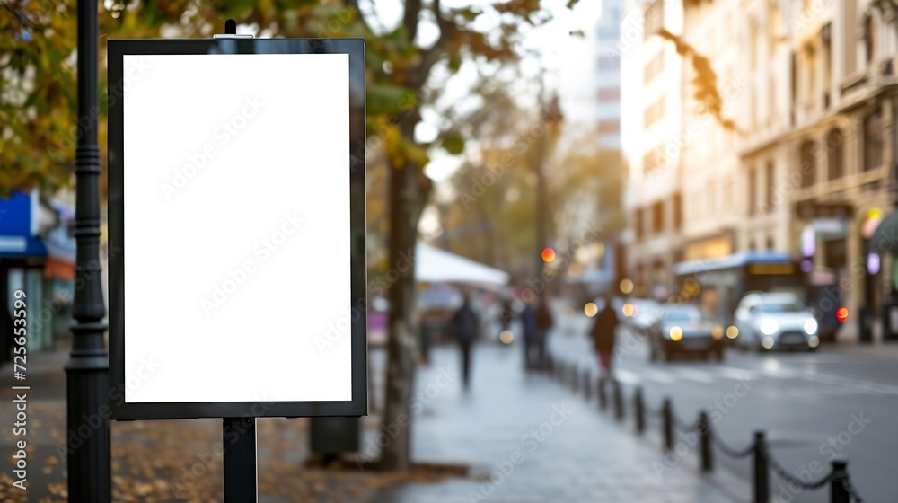 Generative AI : Blank city format banner pylon on the sidewalk mockup. Billboard in the city center mock up. 
